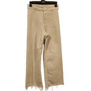 Zara Marine Straight Jeans Cream High Rise Wide Leg Raw Hem Minimalist Pants 4